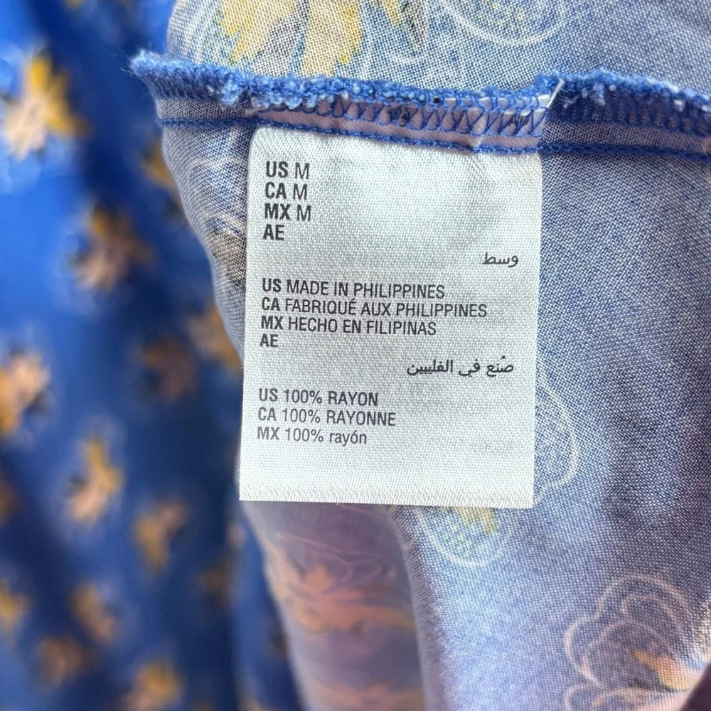 Floral Flutter Sleeve Dress Cottagecore Prairie Blue Rayon Spring Summer Flowy M